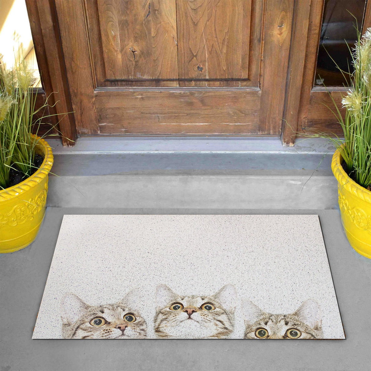 Feblilac Three Welcome Cats PVC Coil Door Mat