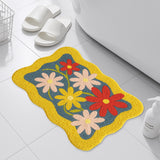 Feblilac Retro Floral Bath Mat – Colorful Wavy Edge Bathroom Rug with Bold Daisy Pattern, Non-Slip and Absorbent