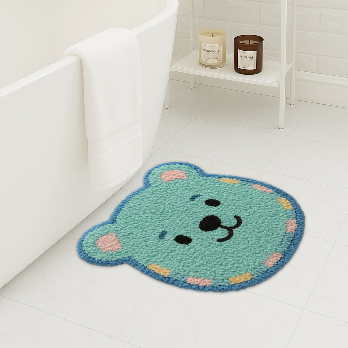 Feblilac Cute Bear-Shaped Kids Bath Mat – Soft, Non-Slip Rug for Bathroom & Bedroom