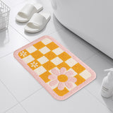 Feblilac Retro Checker Flower Bath Mat – Soft Plush Non-Slip Cute Bathroom Rug