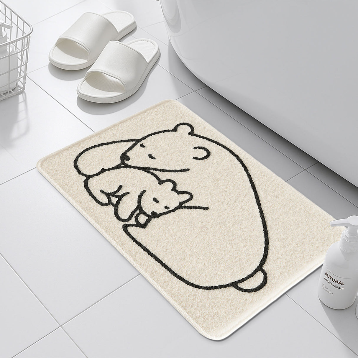 Feblilac Minimalist Bear & Cub Bath Mat | Nordic Style Soft Non-Slip Bathroom Rug