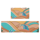 Feblilac Yellow and blue Japanese Waves PVC Leather Kitchen Mat