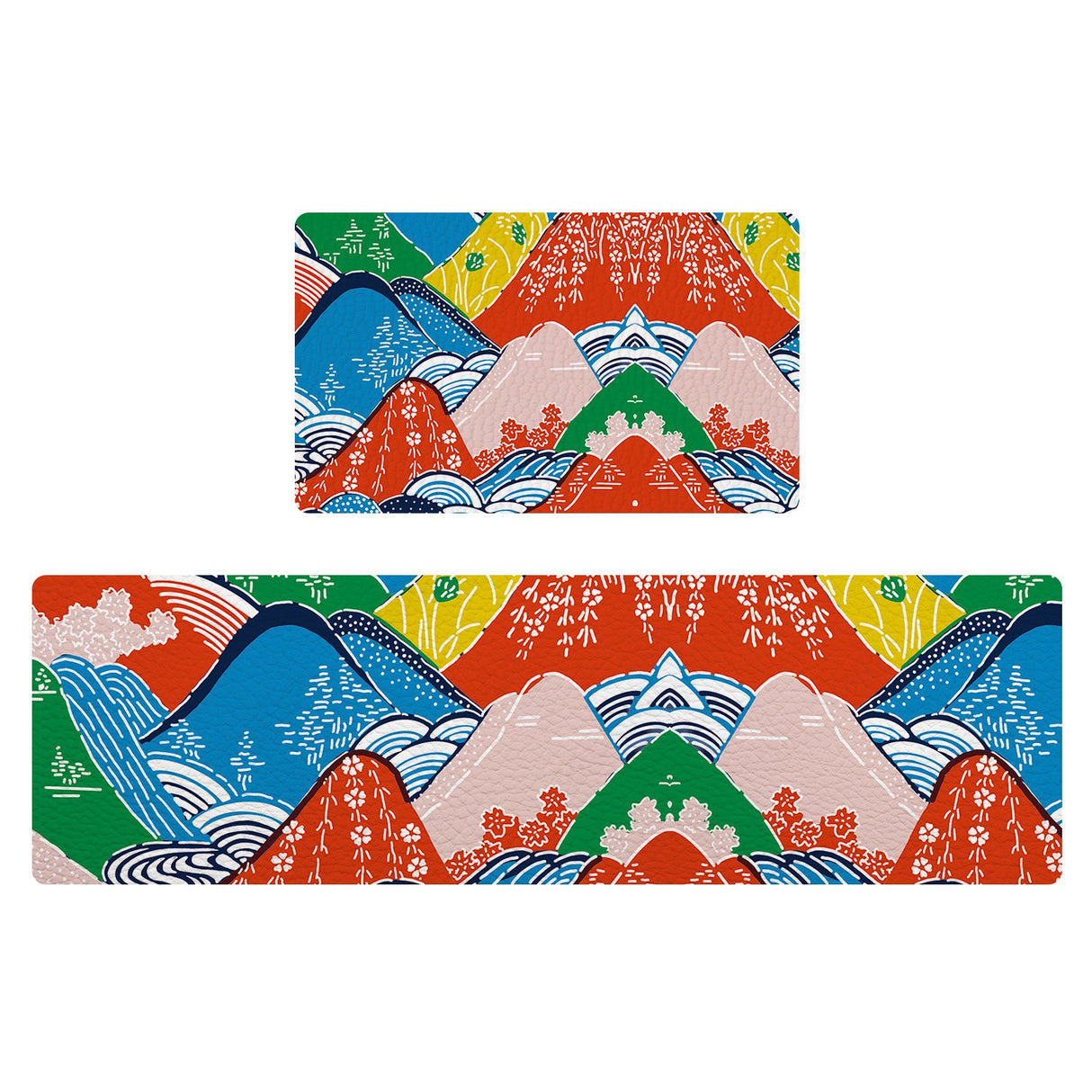 Feblilac Colorful Mountains PVC Leather Kitchen Mat