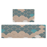 Feblilac Yellow and Blue Waves PVC Leather Kitchen Mat