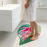 Leaf Shaped Bath Mat – Tropical Pink and Green Rug for Bathroom, Bedroom, Entryway