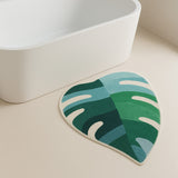 Monstera Leaf Bath Mat – Irregular Shaped Green Botanical Rug for Bathroom & Bedroom