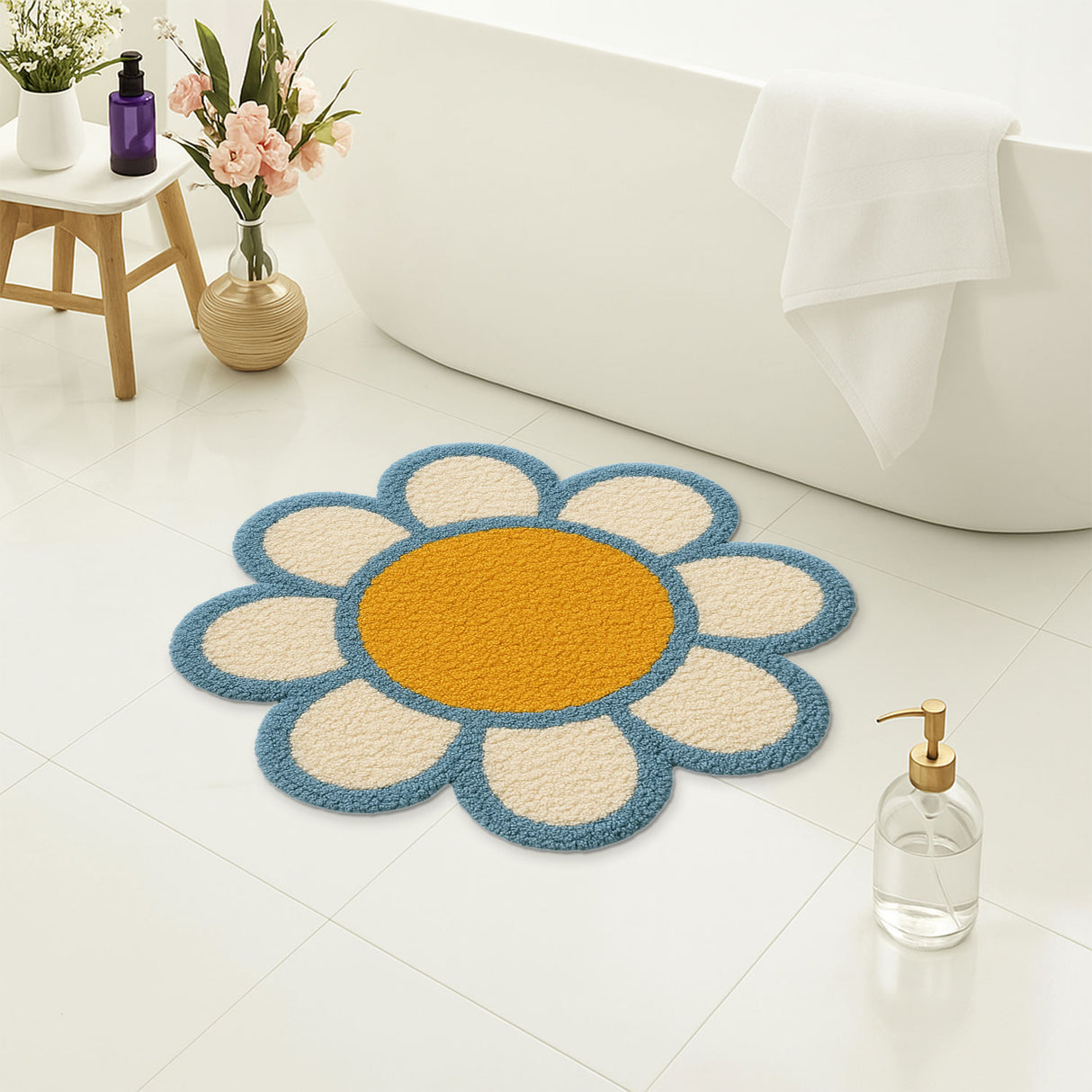 Feblilac Daisy Shaped Bath Mat – Cute Non-Slip Floral Rug for Bathroom & Bedroom