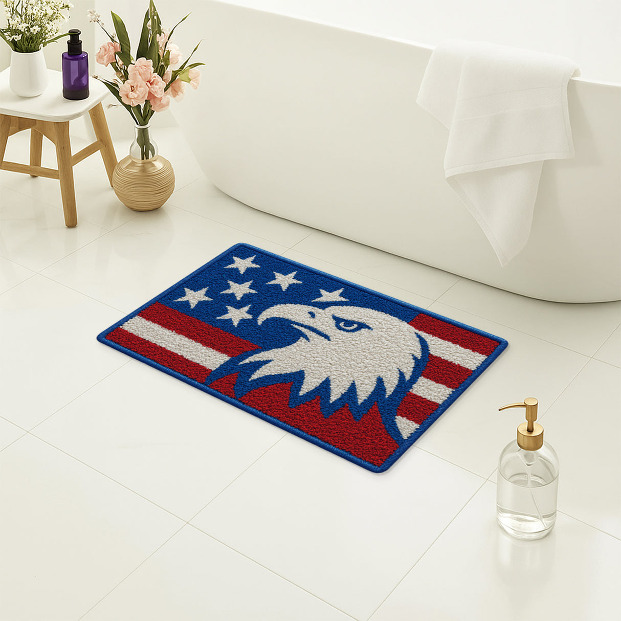 Bald Eagle Tufted Rug – Patriotic Stars & Stripes American Flag Bath Mat