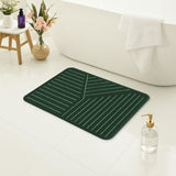 Feblilac Minimalist Green Striped Bath Mat – Non-Slip, Quick-Dry, Soft Underfoot