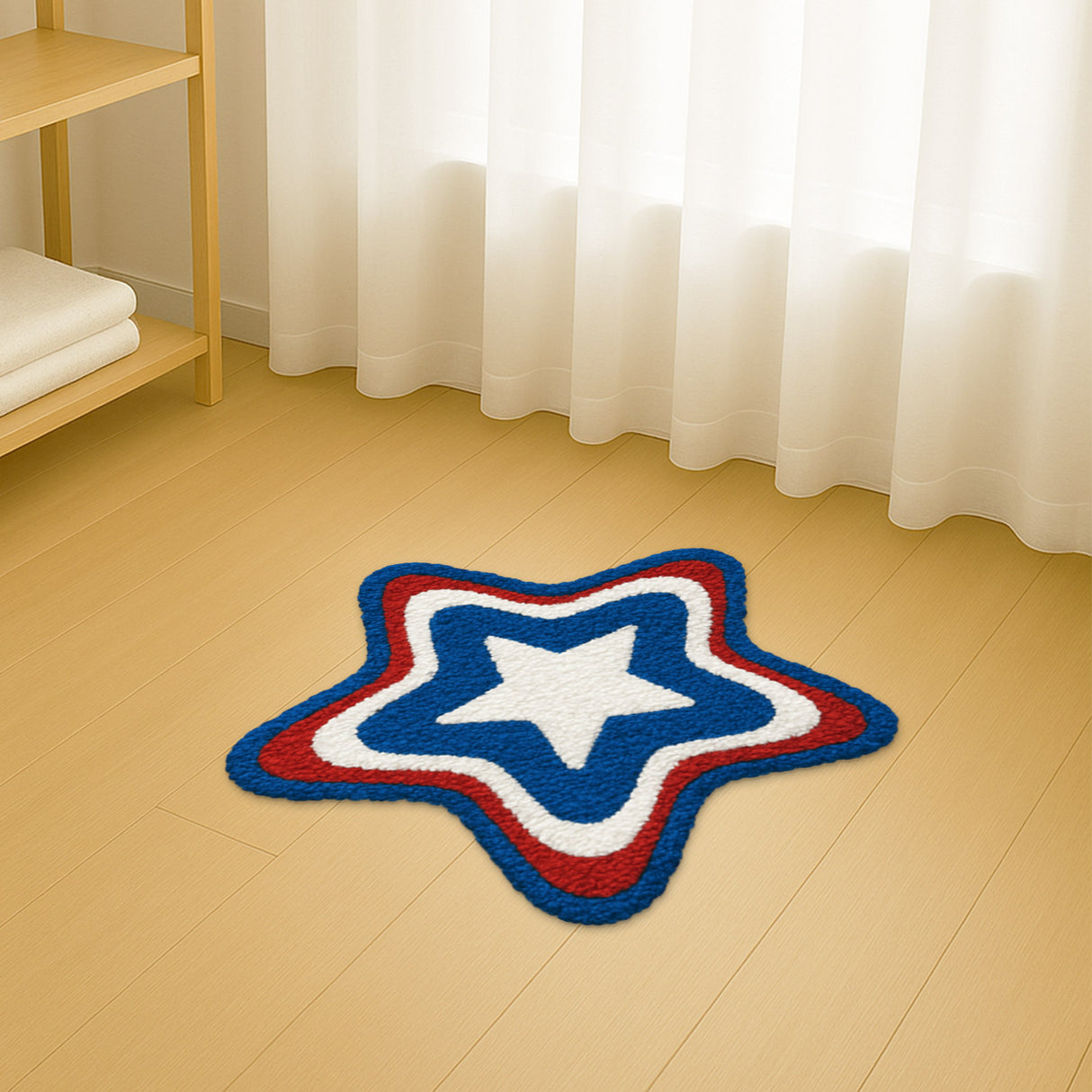 Patriotic Star Tufted Bath Mat – Red White Blue Rug for July 4th Decor
