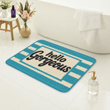 Feblilac Hello Gorgeous Bath Mat – Bold Lettering Rug in Teal and Cream, Non-Slip & Machine Washable