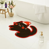 Feblilac Christmas Black Cat Shaped Rug – Cute Santa Cat Tufted Bath Mat for Bathroom & Entryway
