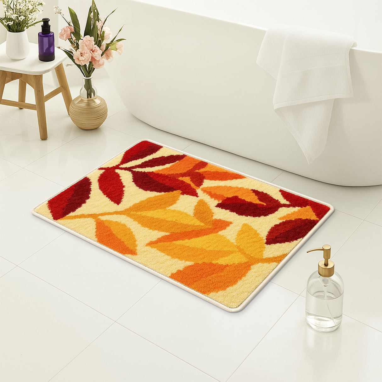 Feblilac Autumn Leaves Bath Mat – Soft Anti-Slip Fall Bathroom Rug