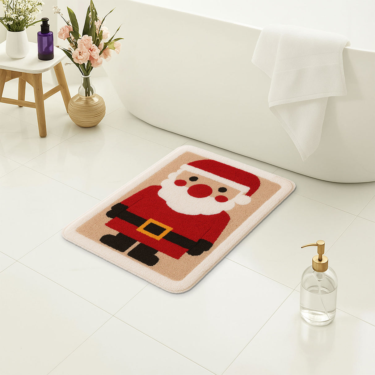 Feblilac Santa Claus Christmas Bath Mat – Holiday Non-Slip Bathroom Rug