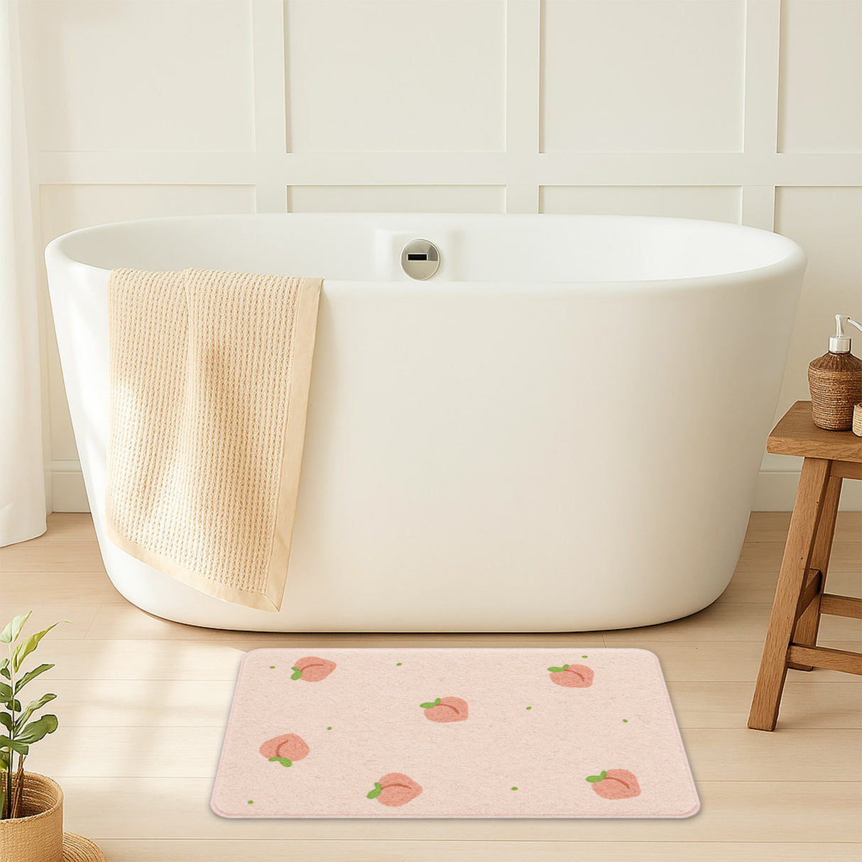 Feblilac Peach Shaped Tufted Bath Mat – Fun & Soft Non-Slip Bathroom Rug