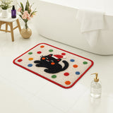Feblilac Christmas Black Cat Bath Mat – Cute Holiday Tufted Rug for Bathroom & Entryway