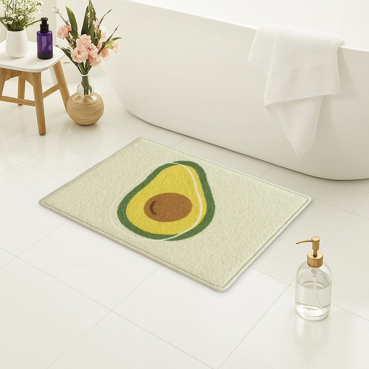 Feblilac Avocado Shaped Tufted Bath Mat – Cute Non-Slip Bathroom Rug
