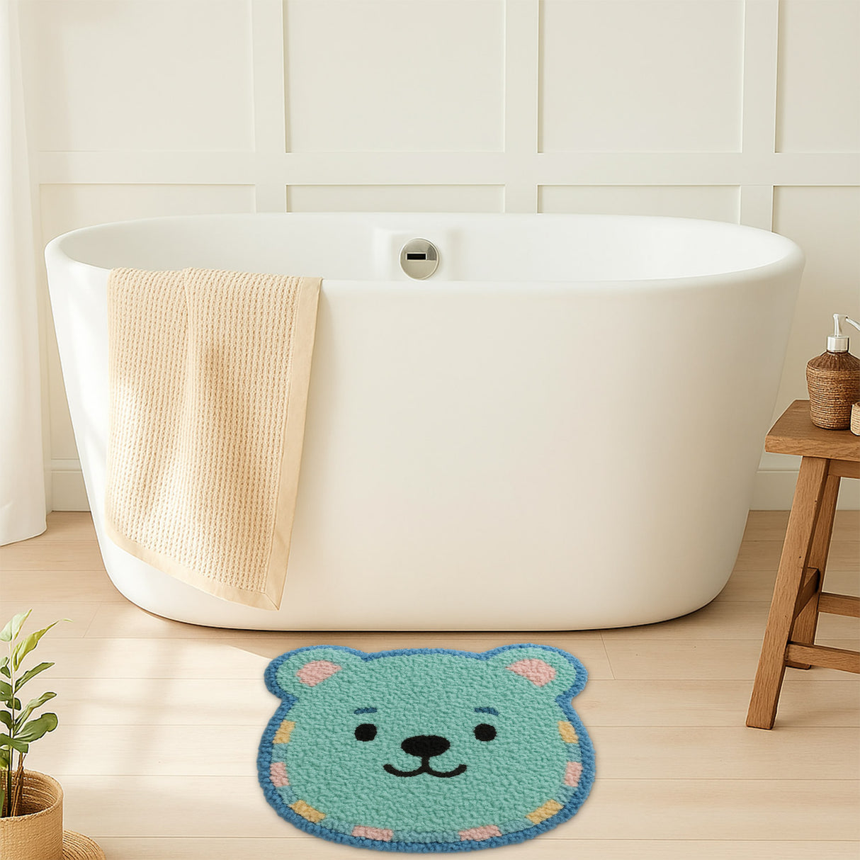 Feblilac Cute Bear-Shaped Kids Bath Mat – Soft, Non-Slip Rug for Bathroom & Bedroom