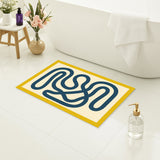 Feblilac Abstract Blue Line Tufted Bath Mat – Soft & Modern Bathroom Rug