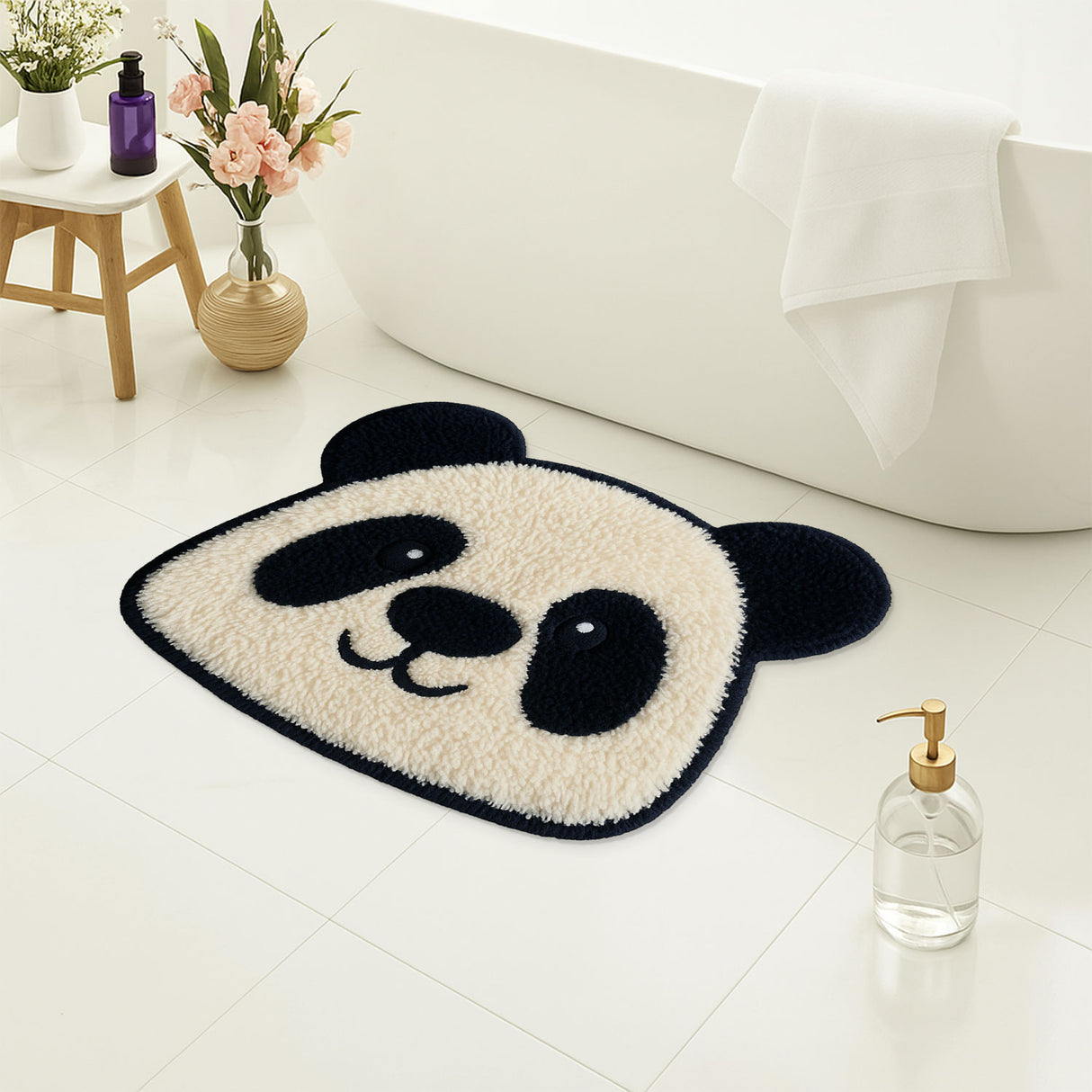 Feblilac Cute Panda Shaped Bath Mat – Soft, Absorbent & Non-Slip Rug for Bathroom, Kids’ Room, Entryway