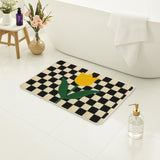 Feblilac Yellow Tulip Checkerboard Bath Mat – Cute Floral Tufted Rug for Bathroom, Entryway & Bedroom