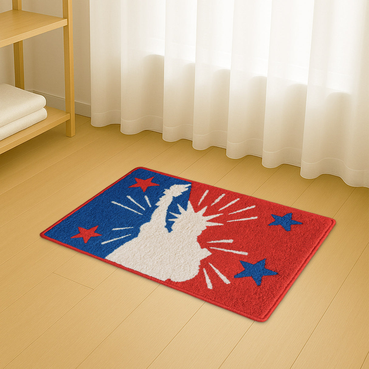 Statue of Liberty Tufted Bath Mat – Patriotic Red White Blue Rug for July 4th Decor