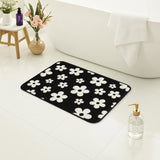 Feblilac Bold Black & White Floral Bath Mat - Soft, Absorbent, Modern Retro Style