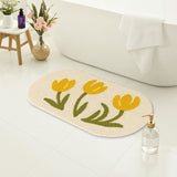 Feblilac Yellow Tulip Bath Mat – Soft Floral Non-Slip Rug for Bathroom or Entryway
