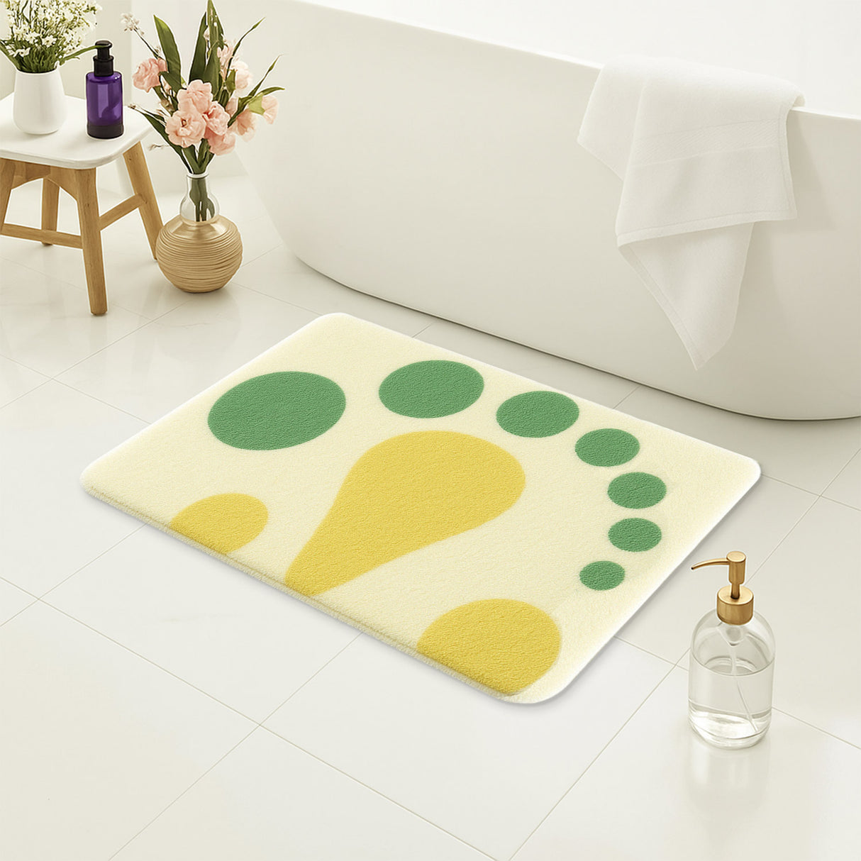 Feblilac Footprint Design Bath Mat – Soft Non-Slip Bathroom Rug for All Ages