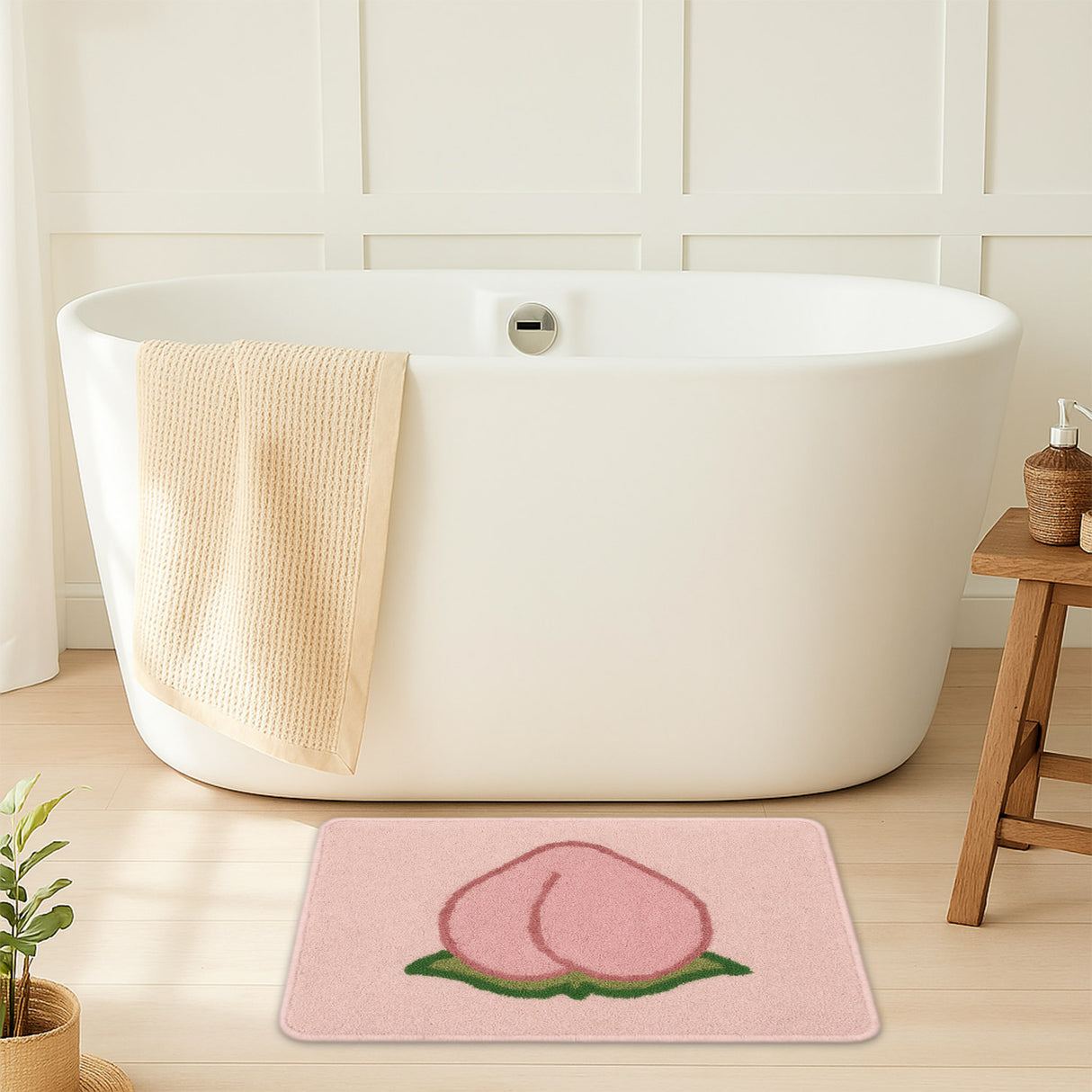 Feblilac Peach Shaped Tufted Bath Mat – Fun & Soft Non-Slip Bathroom Rug