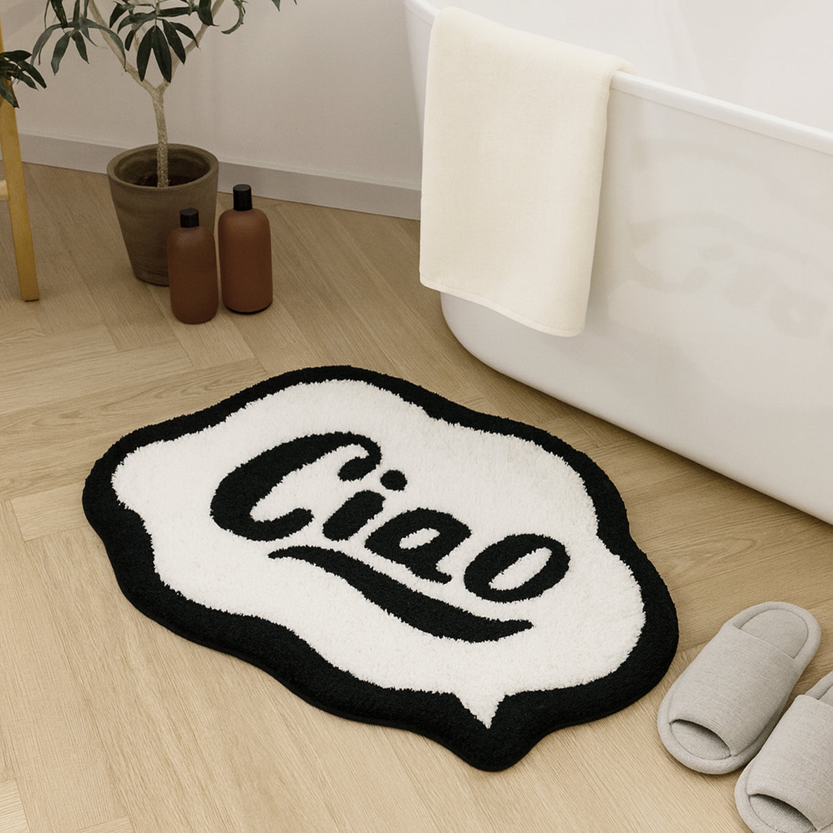 Feblilac Black and White Ciao Tufted Bath Mat