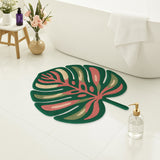 Tropical Monstera Leaf Tufted Bath Mat – Green Plant-Shaped Non-Slip Rug