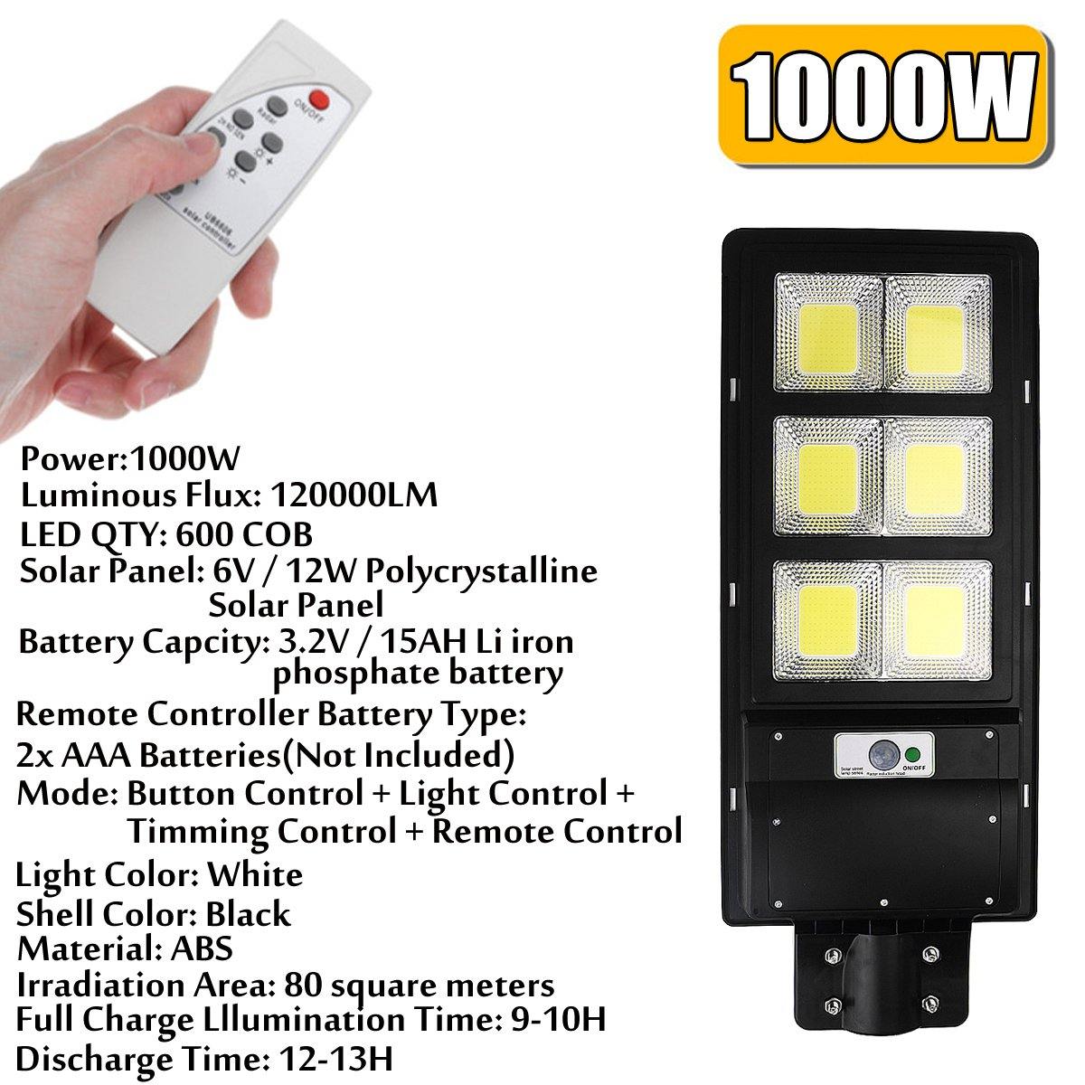 800-2000W 400/600/800 COB Solar Wall Street Light PIR Motion Garden Lamp Remote