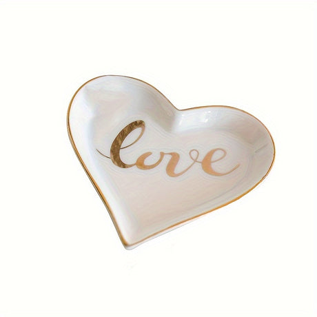 Heart-Shape Love Jewelry Tray, White Ceramic Ring Holder