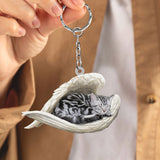 American Shorthair Cat Sleeping Angel Acrylic Keychain