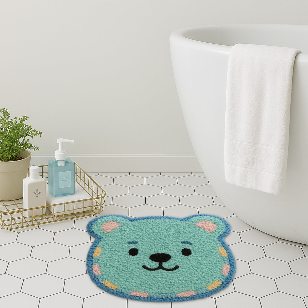 Feblilac Cute Bear-Shaped Kids Bath Mat – Soft, Non-Slip Rug for Bathroom & Bedroom