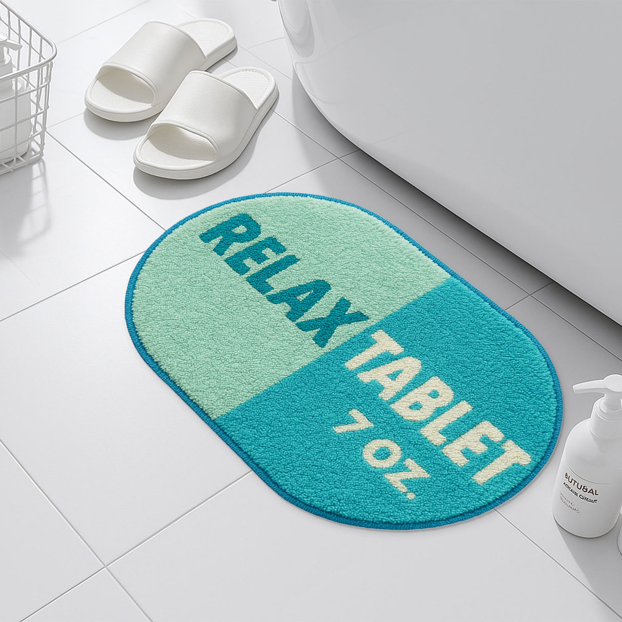 Relax Tab 200mg Tufted Bath Mat – Funny Pill Shaped Bathroom Rug