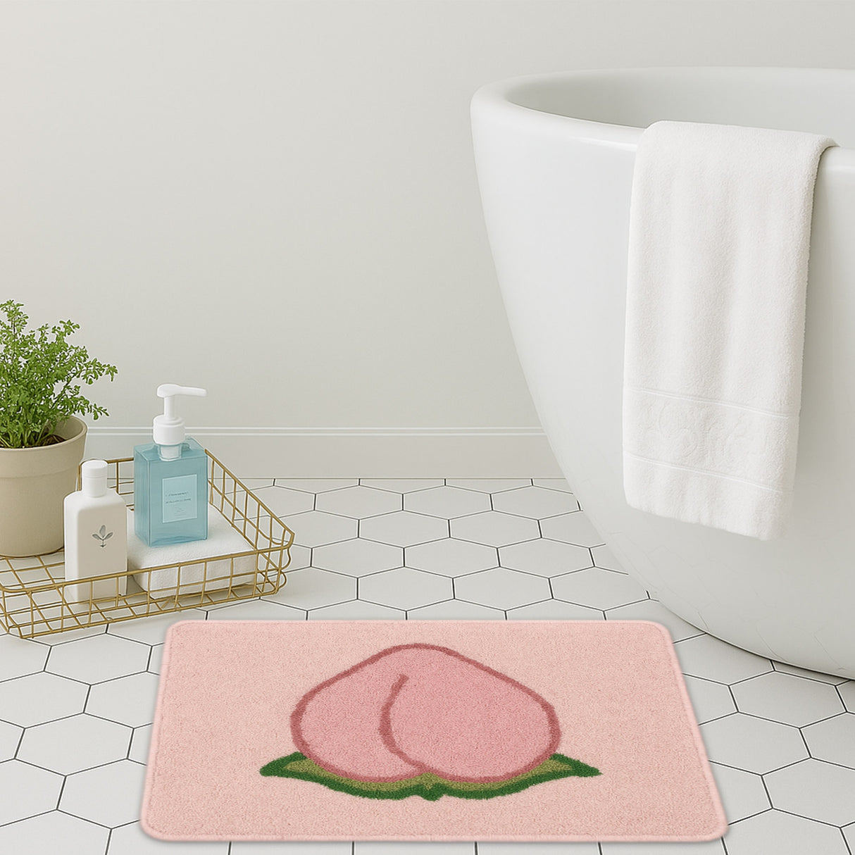 Feblilac Peach Shaped Tufted Bath Mat – Fun & Soft Non-Slip Bathroom Rug