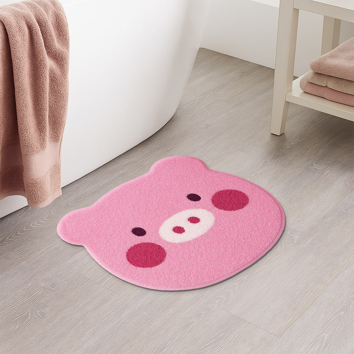 Feblilac Pig Bath Mat, Cute Animal Bathroom Rug, Soft Flush Non-Slip Water Absorbent Mat
