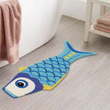 Feblilac Blue Fish Shaped Bath Mat – Fun Non-Slip Rug for Kids & Ocean Lovers