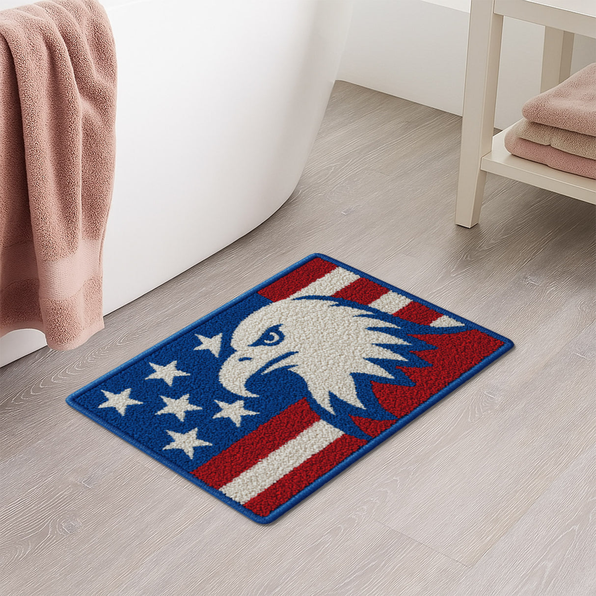 Bald Eagle Tufted Rug – Patriotic Stars & Stripes American Flag Bath Mat