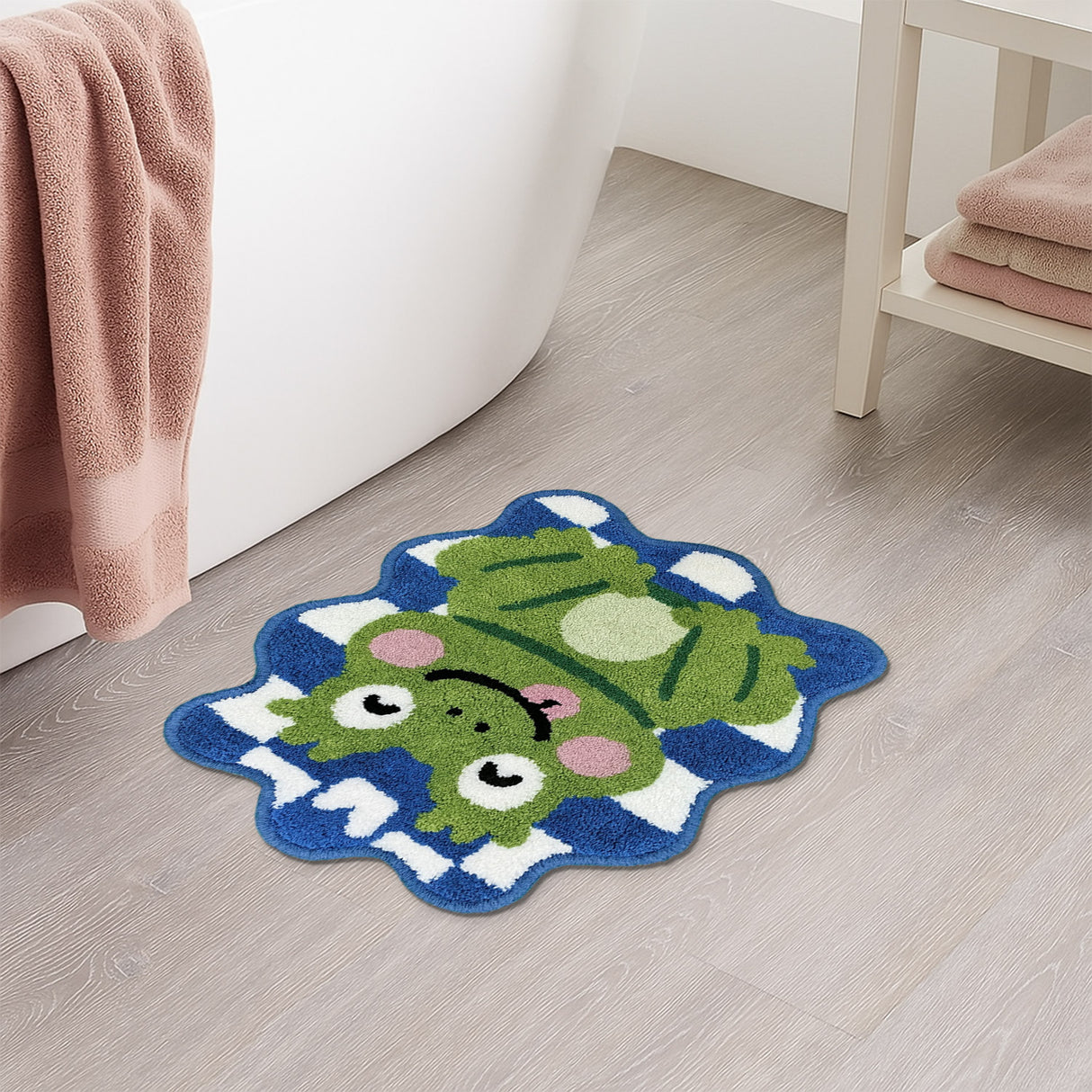 Feblilac Frog Tufted Rug – Cute Checkerboard Cartoon Frog Bathroom & Kids Room Mat