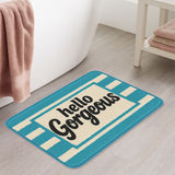 Feblilac Hello Gorgeous Bath Mat – Bold Lettering Rug in Teal and Cream, Non-Slip & Machine Washable