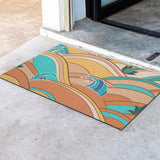 Feblilac Yellow and blue Japanese Waves PVC Coil Door Mat