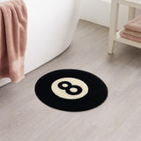 8-Ball Round Tufted Bath Mat – Retro Graphic Non-Slip Rug for Bathroom or Bedroom