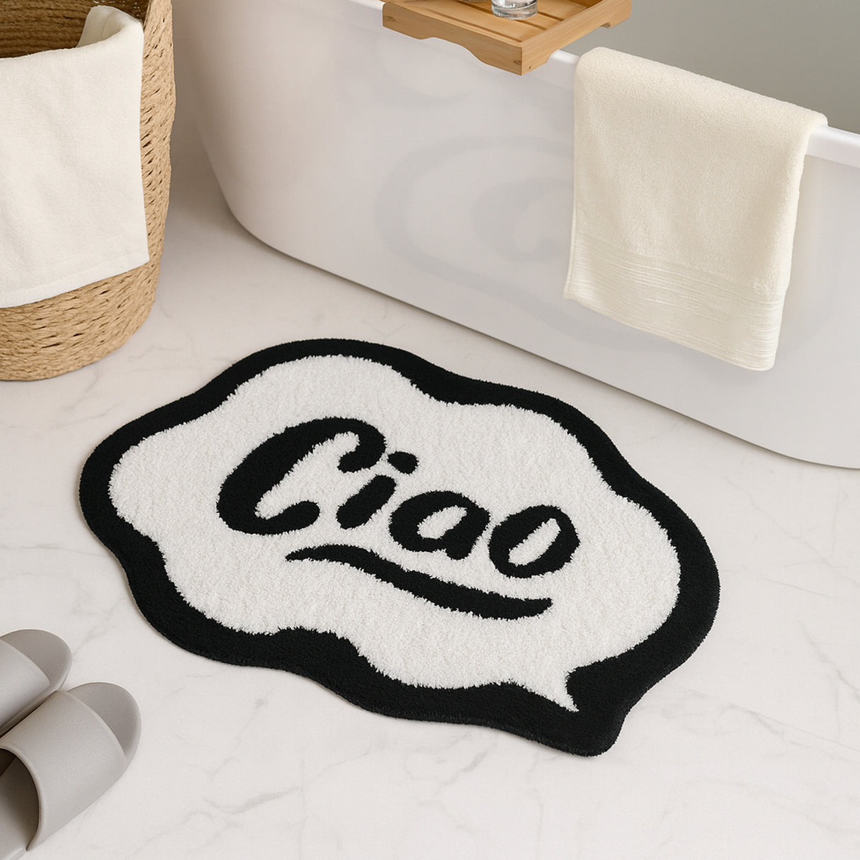 Feblilac Black and White Ciao Tufted Bath Mat
