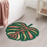 Tropical Monstera Leaf Tufted Bath Mat – Green Plant-Shaped Non-Slip Rug