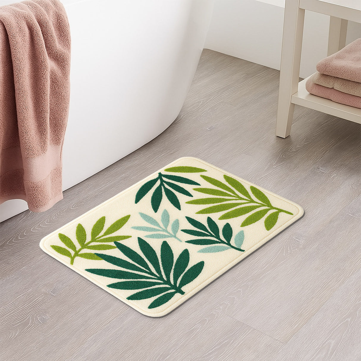 Feblilac Tropical Leaf Bath Mat – Soft Non-Slip Botanical Rug for Bathroom, Kitchen, or Entryway