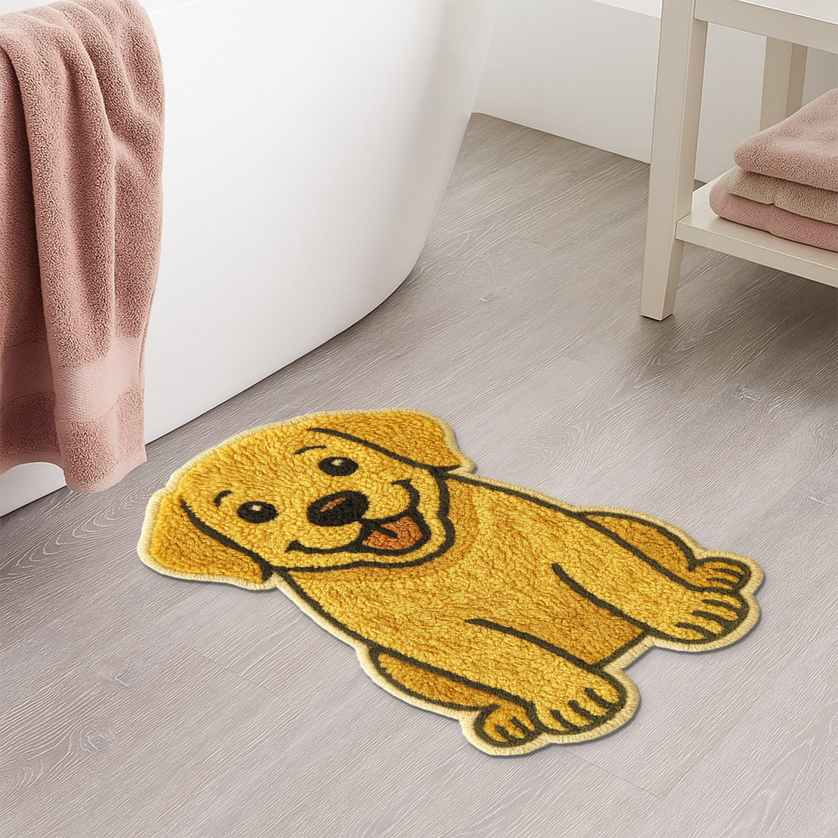 Feblilac Cute Yellow Puppy Shaped Tufted Rug – Soft & Non-Slip Dog Bath Mat