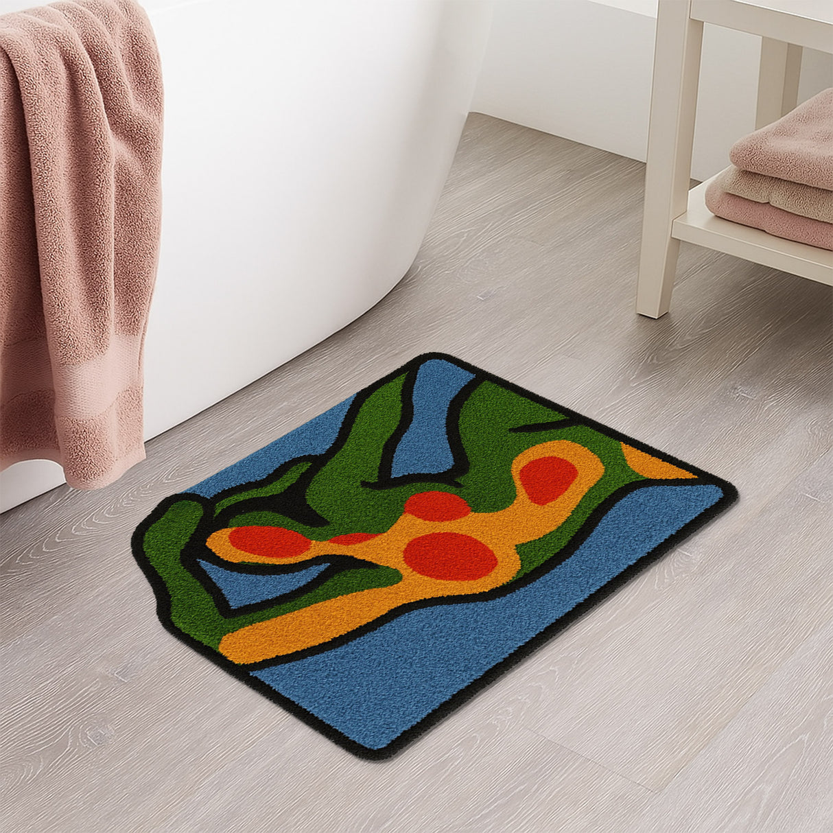 Feblilac Abstract Human Figure Bath Mat – Colorful Modern Art Non-Slip Rug